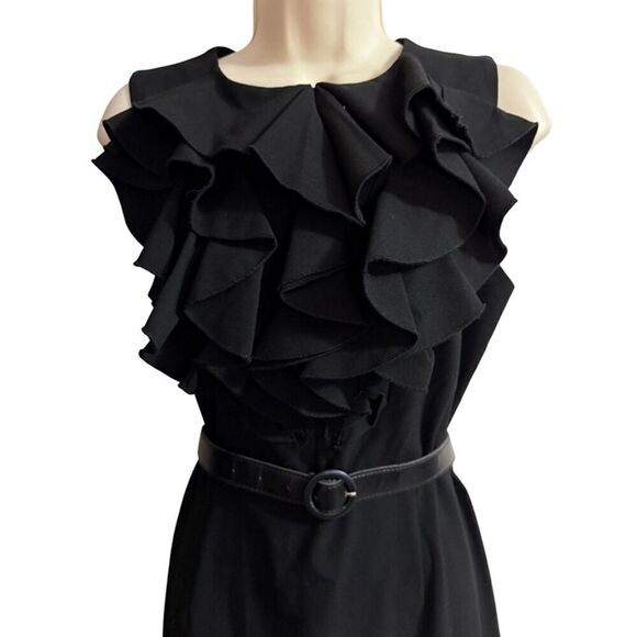 Emma & Michele Ruffle Front Sheath Black Dress Size 8 - Picture 4 of 11